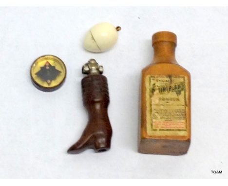 A WW2 compass, novelty dice set, pencil with Stanhope and an ivory chicken in an egg