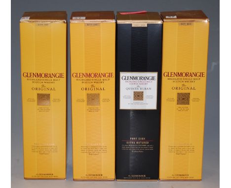 Glenmorangie 10 year old Highland single malt scotch whisky, three bottles, 70cl, 40%, in cartons; and a Glenmorangie The Qui