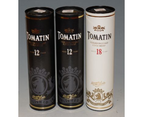 Tomatin aged 12 years single Highland malt scotch whisky, two bottles, 70cl, 40%, in cartons; and Tomatin Highland single mal