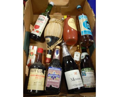 Mixed bottles, to include; one bottle Duff Gordon Santa Maria cream sherry, one bottle Moussec sparkling British wine, one bo