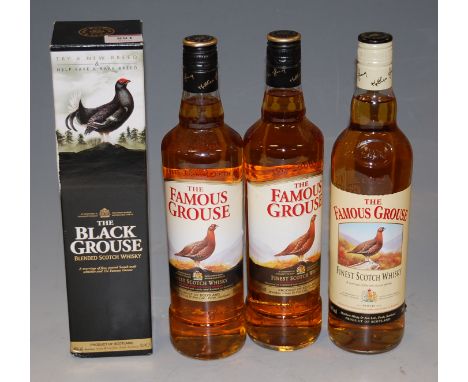 The Famous Grouse blended scotch whisky, three bottles, 75cl, 40%; and The Black Grouse, 70cl, 40%, in carton (4)