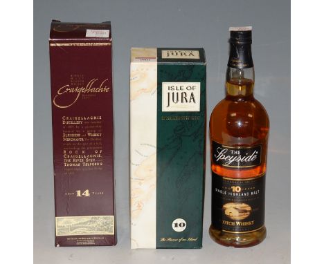 Craigellachie aged 14 years single malt Speyside scotch whisky, 70cl, 40%, in carton; Isle  of Jura single malt scotch whisky