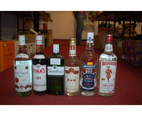 Mixed spirits, to include; one bottle Beefeater gin 100cl 47%, one bottle Bacardi rum 100cl 40%, one bottle Oldmoor white rum