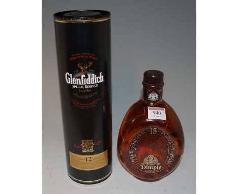 Dimple 15yr old Scotch Whisky, 75cl, 43%, one bottle and Glenfiddich Special Reserve single malt, aged 12 years, 70cl, 40%, i