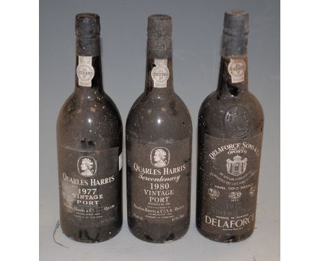 Quarles Harris Tercentenary vintage port, 1980, one bottle; one other 1977; and Delaforce vintage port, 1977, one bottle (3)