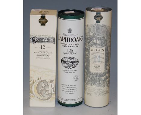 Cragganmore aged 12 years single Highland malt scotch whisky, 70cl, 40%, in carton; Laphroaig 10 year old single Islay malt s