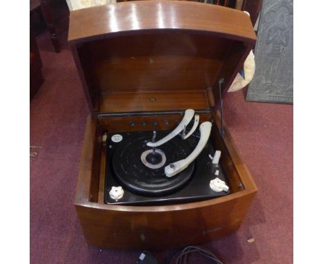 A vintage 1950's PYE Black Box record player, with hinged lid, H.30 W.44 D.35cm 