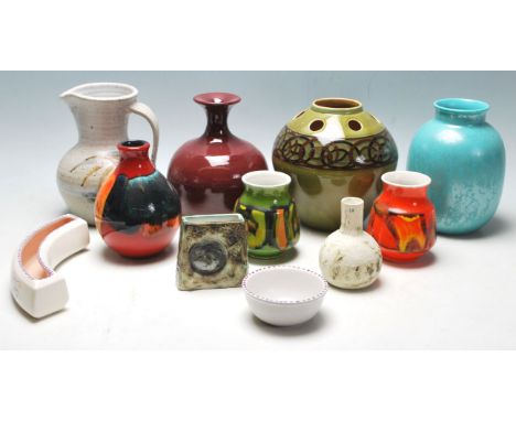 A collection of retro 20th Century studio art Poole pottery to include ceramic green&nbsp;glazed&nbsp;vase with geometric dec