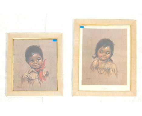 Dorothy Francis - Two large vintage retro 20th Century framed and glazed print paintings. One entitled 'Little Bluebird' and 