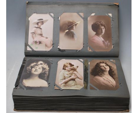 YOUNG LADIES on Postcards. 282 cards, mostly circa Edwardian in contemporary album with Art Nouveau motif to cover. Attractiv