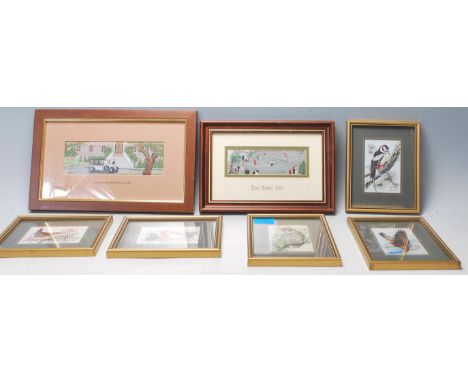A mixed group of framed and glazed Cash's silk woven miniature pictures / cards to include 'Rolls Royce Phantom I', 'The Firs