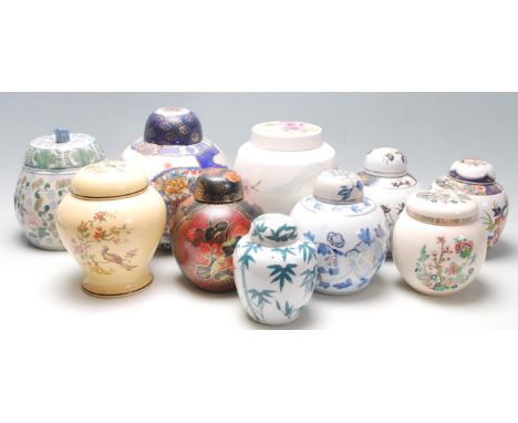 A group of 20th Century Chinese ginger jars to include various transfer printed and hand painted examples to include two bing