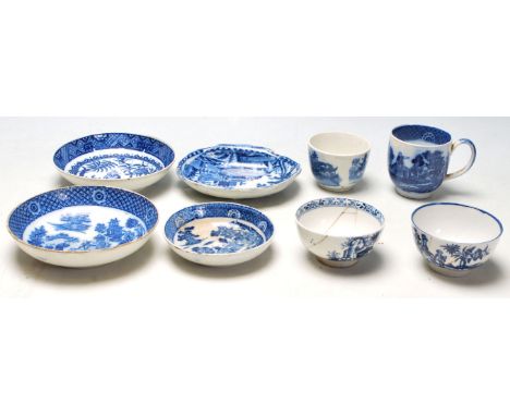 A good collection of 19th century or later English blue and white Chinese ceramics to include plates, cup and pin dish having