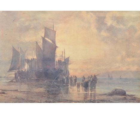 After Norman Wilkinson - A print of a watercolour painting of a British battleship at sea being framed and glazed, signed to 