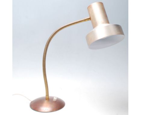 A vintage retro Italian design mid century anglepoise goose neck desk lamp having a stepped conical shade with an adjustable 