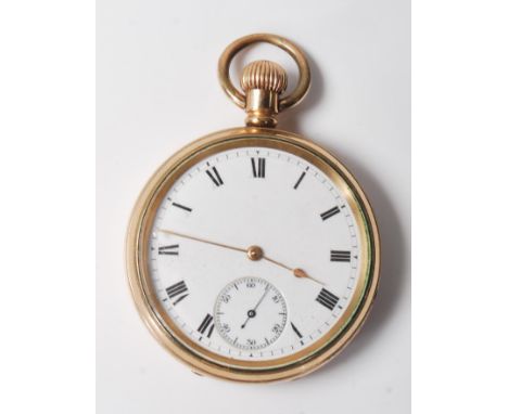 A 20th Century gold plated open face pocket watch having a white enamelled dial with roman numerals to the chapter ring and s