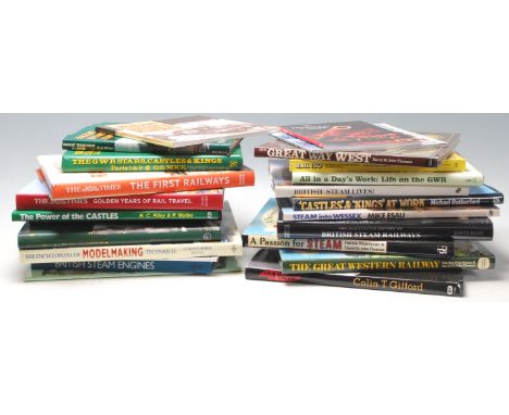 A collection of 20+ Steam related books to include, British Steam Lives by Colin Garratt, All in a Days Work by Tim Bryan, Ra