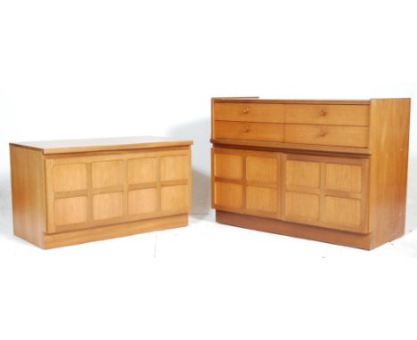 Nathan Furniture. A pair of retro vintage mid 20th Century Nathan sideboards to include a TV cabinet featuring panelled decor