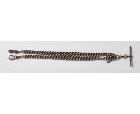 A hallmarked silver Victorian double pocket watch Albert Chain With silver hallmarked T-bar, chain and claps. Hallmarks for B
