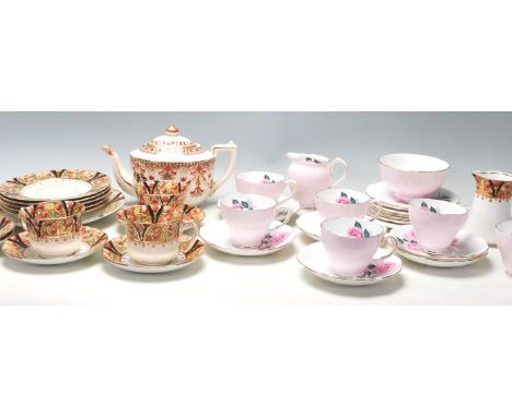 Two vintage retro English china tea sets to include a Park Place china Imari pattern tea set comprising five tea cups, saucer