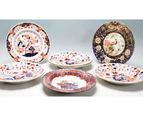 A group of 7x 19th Century Georgian and Victorian ironstone plates to include four Imari dishes, a Mason's Imari plate being 