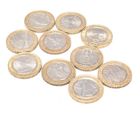 A group of ten Queen Elizabeth II special edition two pound coins to include First World War commemorative examples, William 