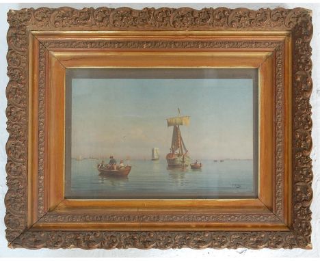 After J Huth - An early 20th Century print of a watercolour painting by Julius Huth (1838 - 1892) featuring rowing boats and 