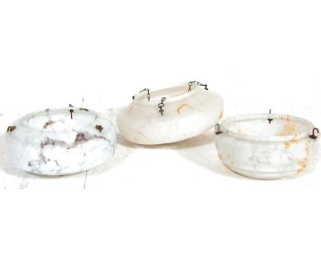 A collection of 3 vintage 1930's art deco&nbsp; tutti frutti coloured dome shaped mottled glass ceiling light lamp shades wit