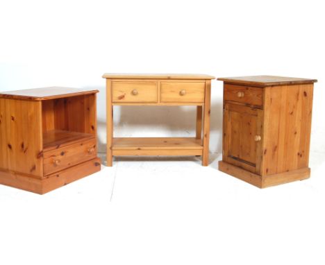 A collection of 20th Century pine furniture to include a single door cupboard with a turned knob handle and a plinth base, a 