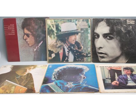 A collection&nbsp; of vinyl long play LP record albums by Bob Dylan to include Highway 61 Revisited, More Bob Dylan Greatest 