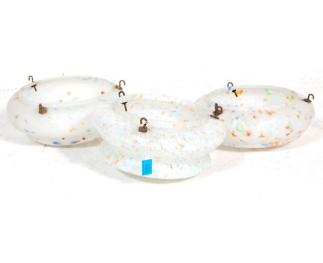 A collection of 2 vintage 1930s art deco frosted glass dome shaped glass ceiling light shades in tutti frutti colour way&nbsp