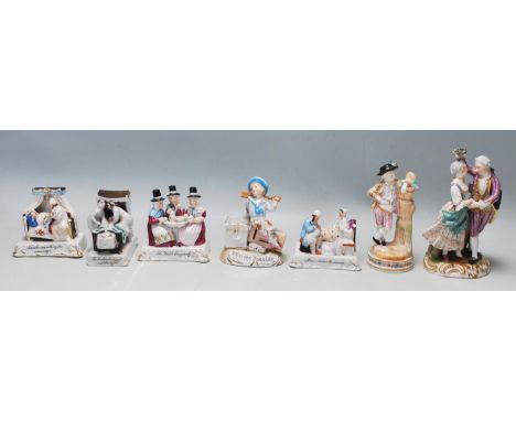 A collection of 20th Century German ceramic figurines to include five fairing type figures including&nbsp;The Welsh Tea party