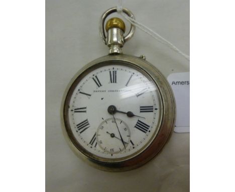 A silver cased Patent Chronograph pocket watch/stop watch, faced by a white enamel Roman dial with subsidiary seconds and an 
