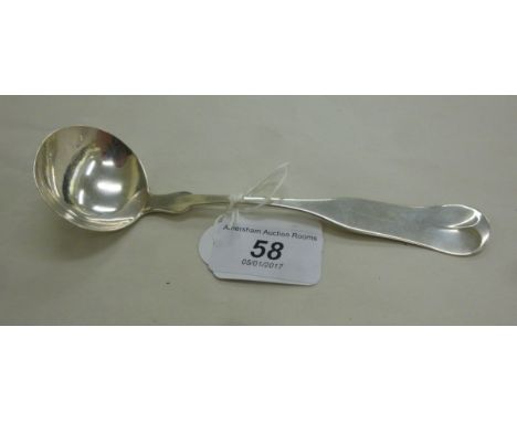 An early 19th North American silver coloured metal fiddle pattern sauce ladle  Josiah Gooding, Boston     11