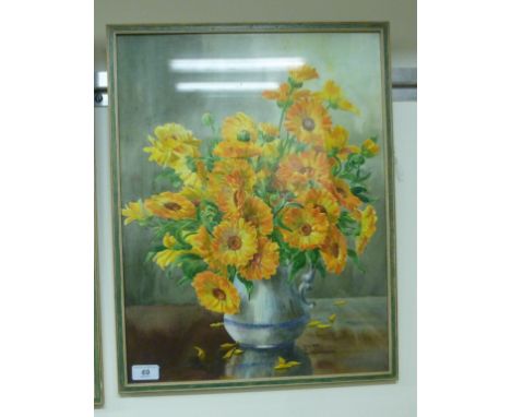 Lillian K Hutchinson - 'Marigolds'  watercolour  bears a signature & label verso  19.5'' x 15''  framed       SR
