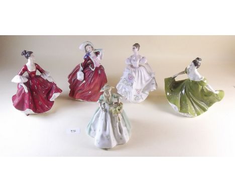 Four large Royal Doulton figures and one Royal Worcester figure