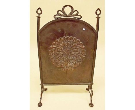 A metal firescreen with peacock decoration - a/f