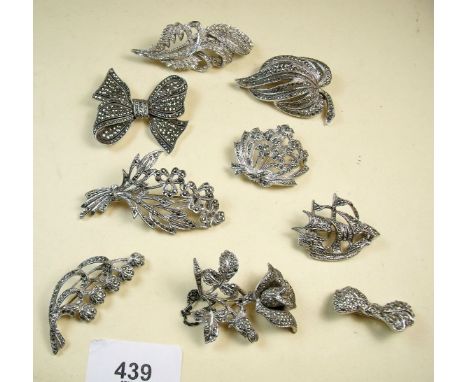 Nine vintage marcasite brooches