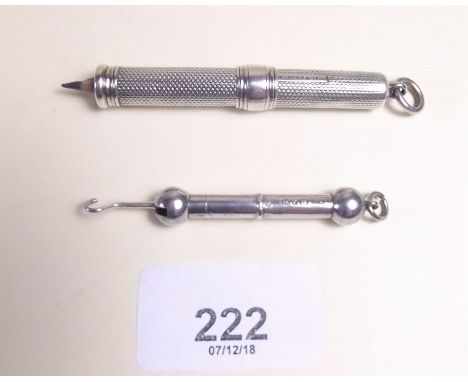 A silver Sampson and Morden pencil and a silver retractable button hook