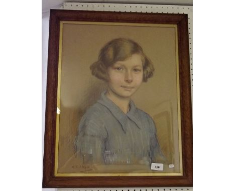 K.C. Lloyd - pastel portrait of a child - 49 x 37cm