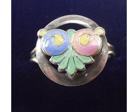 A Bernard Instone sterling silver and floral enamel ring, size K