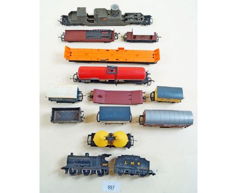 A Lima 00-HO electric locomotive 0 - 6 - 0 LMS 4547 tender, selection, freight rolling stock, twelve items including Triang '