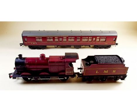 A 'Lima' electric train set scale 1:45 LMS 0 - 6 - 0 gauge locomotive, tender, first class coaches, track and battery control