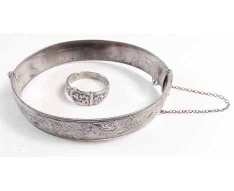 A Victorian silver bangle and silver buckle ring