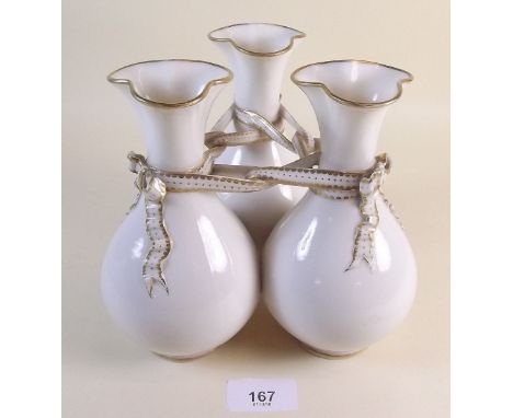 A Graingers Worcester ribbon tied triple vase c.1845