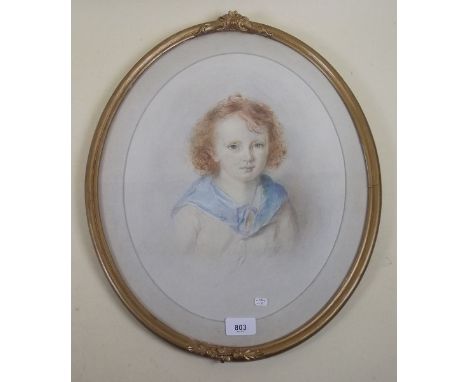 A Victorian watercolour portrait of a young boy in sailor suit - 37 x 30cm