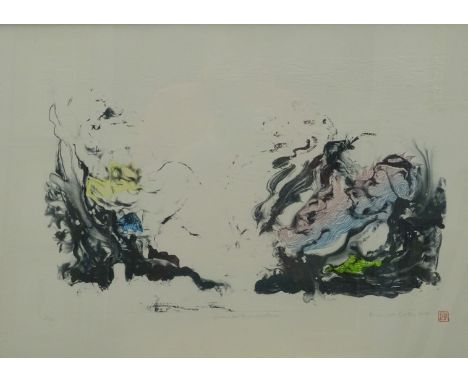 Frances Kelly (20thC). Guanlan Thunderstorm, lithograph/woodcut, signed and titled, 48.5cm x 70.5cm.Label verso, Royal Academ