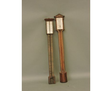 A 19th century Continental rosewood stick barometer, with paper label and covered cistern, and a 19th century rosewood stick 