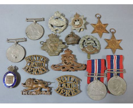 Six WWII medals, and ten pre amalgamation army badges