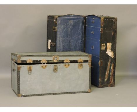 A vintage 'wardrobe' cabin trunk, and another, 103cm high